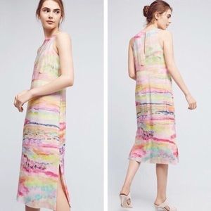 Anthropologie watercolor column silk dress